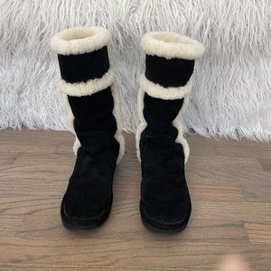 Michael Kors Womens Tall Shearling-Lined Suede Leather Boots 7M Black Pull On